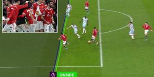 'Is he not offside or I am seeing things?': Fans are left divided over whether Edinson Cavani should have been flagged in the build-up to Man United's late winner against West Ham... even though replays show the Uruguayan was clearly ONSIDE
