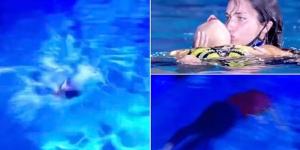 Footage from last year shows US synchronised swimmer Anita Alvarez collapsing in an Olympic qualifier in Barcelona - with coach and four-time Olympic medalist Andrea Fuentes rescuing her on that occasion too