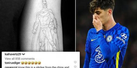 Kai Havertz quickly DELETES social media snap of his new Batman tattoo after being ridiculed by Chelsea team-mates Antonio Rudiger and Cesar Azpilicueta