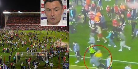 Sheffield United striker Billy Sharp is brutally ATTACKED by a pitch invader after Nottingham Forest's Championship play-off semi-final victory, with Blades boss Paul Heckingbottom calling for a 'prison sentence' and condemning 'cowardly' assault