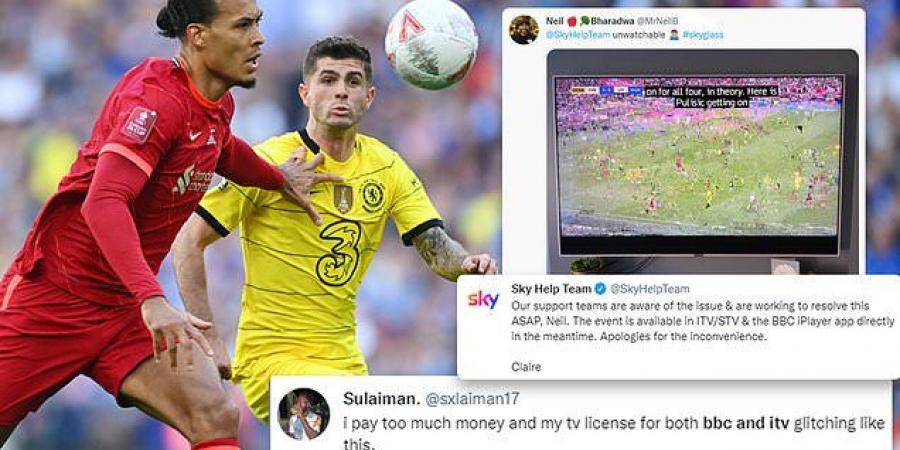 Football fans fume at 'unwatchable' BBC and ITV coverage of the FA Cup final between Liverpool and Chelsea as 'glitchy' and 'stuttering' picture quality leaves them missing the Wembley action