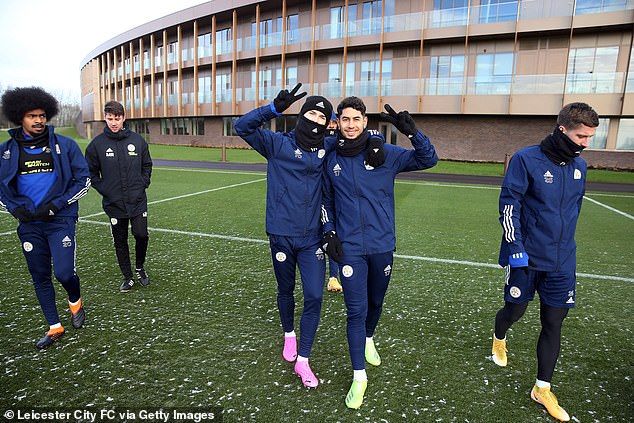 Hamza Choudhury (left), James Maddison and Ayoze Perez (third left and second right) will all return to Leicester training on Wednesday after breaking Covid rules