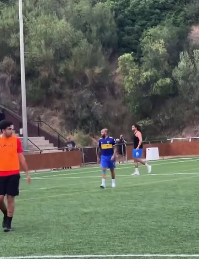 Dani Alves has been spotted on a football pitch for the first time since his release from prison