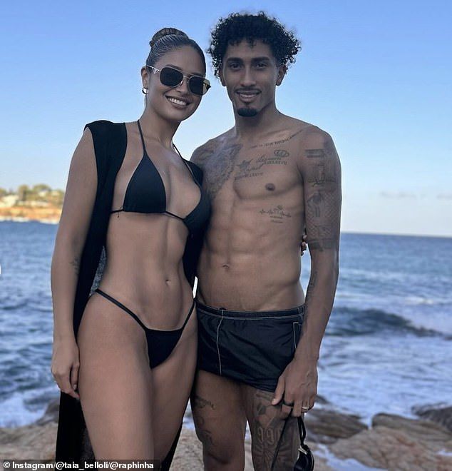 Raphinha, 27, and wife Natalia Rodrigues pictured on holiday during the international break