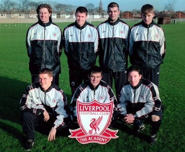 This framed picture of several Liverpool legends hangs at the club's training base in the areas frequented by academy stars (Top row L-R: Steve McManaman, Jamie Carragher, Dominic Matteo, Steven Gerrard. Bottom row L-R: Michael Owen, David Thompson, Robbie Fowler)