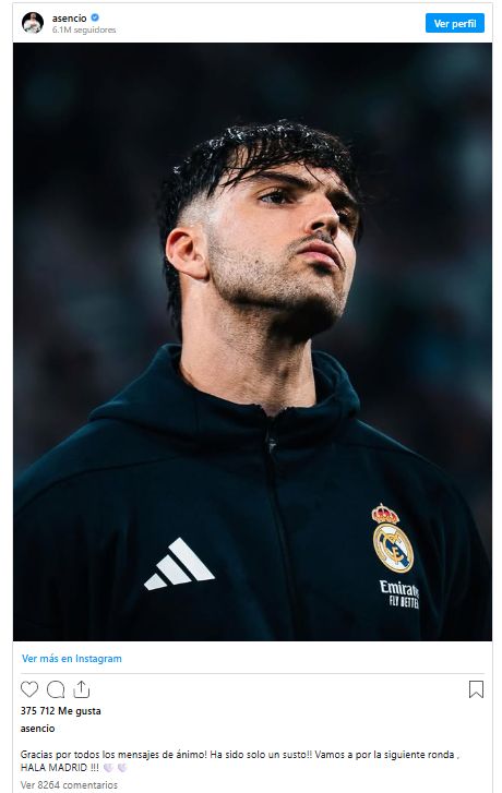 Asencio's message after having to go to hospital: