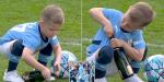 Moment Phil Foden's son Ronnie, five, tries to pop open a champagne bottle to join in the fun after his dad's team Man City wins