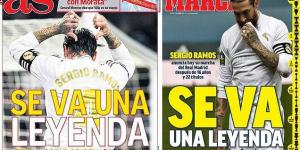 'A legend goes': Madrid-based papers Marca and AS pay tribute to Sergio Ramos with the same headline after Real confirmed legend will leave the club this summer following 16 years and four Champions League triumphs