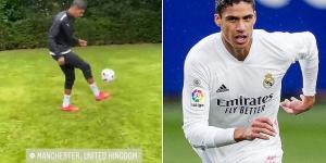 Raphael Varane posts first online message reflecting imminent £42million Manchester United move as marquee summer defender sharpens up his skills while quarantining ahead of Old Trafford unveiling