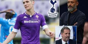Tottenham 'ramp up interest in Fiorentina defender Nikola Milenkovic after West Ham pulled out of talks for the £14m-rated star'... and director of football Fabio Paratici 'wanted to sign the Serbian for Juventus'  