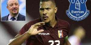 Everton complete deadline-day signing of Salomon Rondon on a free transfer from Dalian Yifang as Rafa Benitez seals reunion with former Newcastle striker... with 31-year-old signing a two-year deal at Goodison Park