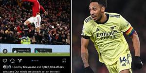 Arsenal captain Pierre-Emerick Aubameyang bizarrely appears to LIKE Cristiano Ronaldo's Instagram post celebrating Manchester United's victory over the Gunners