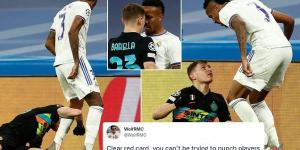 'Football has become soft!' Nicolo Barella's red card for PUNCHING Real Madrid's Eder Militao in the leg labelled 'harsh' on social media as Inter Milan slump to Champions League defeat against Spanish giants 