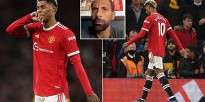 Rio Ferdinand says Marcus Rashford's body language 'is an issue' and claims the Manchester United star might not be 'happy' with his lack of minutes under Ralf Rangnick after struggling when he came off the bench during their dire defeat by Wolves