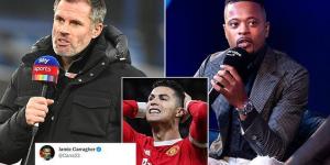 'Getting back out of my lane!': Jamie Carragher hits back at Patrice Evra after former Manchester United full back took a swipe at his old Liverpool rival for his comments on Cristiano Ronaldo's struggles at Old Trafford  