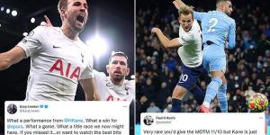 Gary Neville and Gary Lineker lead the tributes to 'brilliant' Harry Kane, with fans hailing him as 'one of the best finishers the Premier League has ever seen' after stunning Man City brace