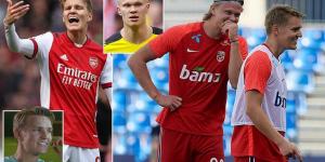 Martin Odegaard jokes that 'beast' Erling Haaland 'needs to come to Arsenal' if he makes a Premier League move... after Man City agreed a deal worth over £500,000 a week with the Borussia Dortmund striker