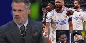 Nervous, Jamie?! Carragher said that Real Madrid would have 'absolutely NO CHANCE' of winning the Champions League after last-16 fightback vs PSG - but ex-Red insists he is 'very confident' Liverpool will be victorious in final 