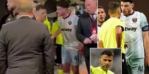 'You've probably been f***ing paid, f***ing corruption': New footage shows Declan Rice confronting West Ham's Europa League semi-final referee in the tunnel after Aaron Cresswell and David Moyes were sent off 