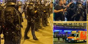 Frankfurt riot police use WATER CANNONS to disperse 1,000 rampaging German hooligans intent on attacking West Ham fans after their Europa League semi-final victory over the Premier League side 