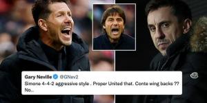 Gary Neville insists Tottenham's approach at Anfield shows the 'clear reason' why Antonio Conte WASN'T the right fit for Manchester United... but Jamie Carragher reminds him he backed 'brutal' Diego Simeone for the Old Trafford job! 