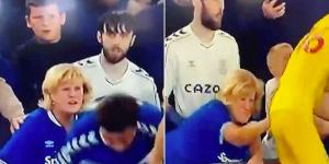 What CHEEK! Moment Everton fan slaps Crystal Palace player Joachim Andersen on the BOTTOM as he goes to take throw-in at... before his manager Patrick Vieira attacked rival supporter during pitch invasion