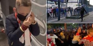 French minister will hold talks with UEFA and police to 'learn lessons' from Champions League chaos despite blaming 'intrusion and fraud by English fans' - as video shows nine-year-old wiping his eyes after being tear gassed 