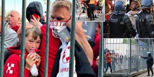 'I don't want to be here anymore': Liverpool fan, 11, pictured looked terrified during chaotic Champions League final scenes 'thought he was going to die' as he was hit by tear-gas fired by French police, his furious father reveals