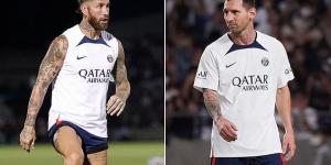 Lionel Messi clashes with Sergio Ramos as the pair exchange words in PSG training on pre-season tour of Japan... with Argentina star confronting the Spain defender following his rash challenge
