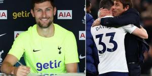 Ben Davies signs fresh three-year deal at Tottenham - which will take him to over a decade at the club - after shining on the left of Antonio Conte's back three last season 
