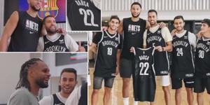 Barcelona bounce into Brooklyn...with La Liga giants showing off their NBA skills alongside Nets stars Ben Simmons and Patty Mills 