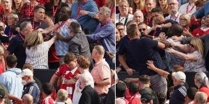 Manchester United fans FIGHT each other in the stands at Old Trafford as the Red Devils are beaten by Brighton in Erik ten Hag's first Premier League game in charge
