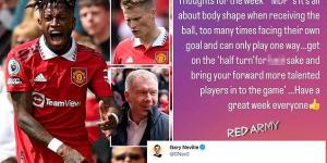 'Get on the half turn for f*** sake': Paul Scholes tears into Man United's midfield for only playing 'one way' in miserable defeat by Brighton... as Gary Neville says his old team-mate has 'SNAPPED'