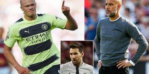 'I like it... if Messi scored two, he wanted three': Pep Guardiola compares Erling Haaland to Barcelona legend as Man City boss brushes off the striker's annoyance at being subbed when on a hat-trick on his Premier League debut