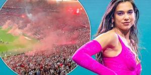 'Absolute scenes!' Dua Lipa is ecstatic as euphoric Liverpool fans celebrate to her hit One Kiss after the club's triumphant FA Cup win