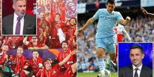 'I'd never seen anything like it': Gary Neville admits Sergio Aguero's last-gasp strike to make Man City champions in 2012 'has to be' his most iconic Premier League moment, while Jamie Carragher opts for Liverpool ending their title drought