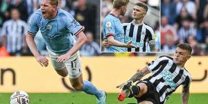 Kieran Trippier insists he would not 'hurt another player' after his red card was overturned in Newcastle's thrilling draw with Man City... with defender revealing he apologised to Kevin De Bruyne after reckless challenge