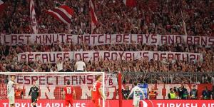'Last minute match delays because of a royal's death?! Respect fans!': Bayern Munich supporters unveil banner protesting against the postponement of fixtures following the Queen's death during their Champions League tie with Barcelona