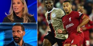 Rio Ferdinand lauds Liverpool star Thiago Alcantara for his 'intensity' and epitomising the best qualities of Jurgen Klopp's teams following win against Ajax... as Rachel Brown-Finnis admits it is easy to see 'what they lack when he's not on the pitch'