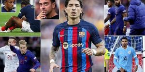Barcelona dealt ANOTHER injury blow with Hector Bellerin to 'undergo tests' on his leg after experiencing 'difficulties' in training... with Jules Kounde, Frenkie de Jong and Memphis Depay among those on the sidelines