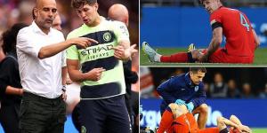 Pep Guardiola confirms John Stones will miss the Manchester derby after suffering a hamstring injury while on international duty... but the City boss hopes the defender will be back in '10 days to two weeks', easing fears that he may miss the World Cup