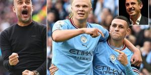 Gary Neville backs Man City to retain the Premier League by '15-20 points' after 6-3 derby day mauling of United... as he heaps praise on 'abnormal' Erling Haaland for hitting another home hat-trick 