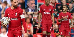 'It's so open and unorganised!': Jamie Carragher blames Liverpool's midfield for defensive frailties... insisting they FAIL to protect their defence, before claiming Fabinho has 'been miles off it' this season
