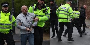 Fan arrested outside Anfield after clashing with police ahead of Champions League fixture between Liverpool and Rangers, while murals of Jurgen Klopp and Trent Alexander-Arnold are damaged
