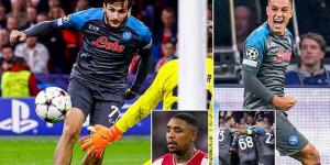 Ajax 1-6 Napoli: Serie A leaders continue their blistering form to maintain 100% record in Liverpool's group as they come from behind in style in Amsterdam, with Giacomo Raspadori netting twice