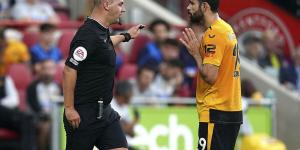 Diego Costa is sent off for headbutting Ben Mee in Brentford vs Wolves