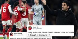 'Well that was painful to watch': Arsenal express their relief on Twitter after making hard work of topping their Europa League group with 'morbid performance' in tense 1-0 win over Zurich that 'gave us headaches' 