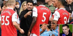 'They crumble at the end of the season': Gary Neville insists an Arsenal title push 'won't happen' due to their ability to collapse and says it would be 'unbelievable' if they keep up their form... as he predicts Man City will win by '10-15 points'