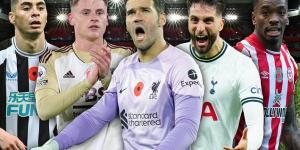 Ivan Toney proves his point after England World Cup snub to stun Man City, Alisson's heroics save Liverpool and Rodrigo Bentancur leads dramatic Tottenham fightback... but can anyone take top spot off Almiron in the final POWER RANKINGS before Qatar?