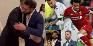Mohamed Salah greets old nemesis Sergio Ramos at the Global Soccer Awards... and the Liverpool star appears to bury the hatchet with his old rival four years after their infamous Champions League final clash